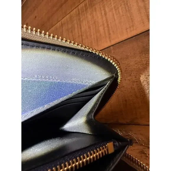 Burberry Wallet Womens Large Zip Around Dark Canvas Blue Check Leather Italy New - Picture 8 of 10